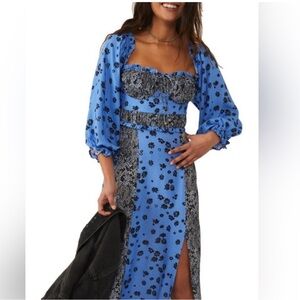 Elegant Blue Floral Women's Dress